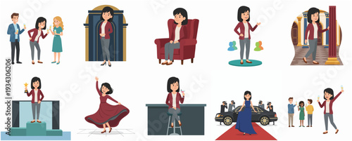 Diverse Illustration Set of Man in Yellow Raincoat Experiencing Storm Scenarios