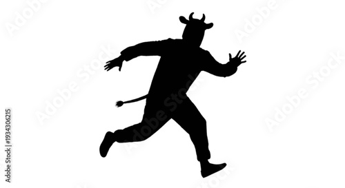 A dynamic silhouette of a devilish figure captured in mid-leap with outstretched arms
