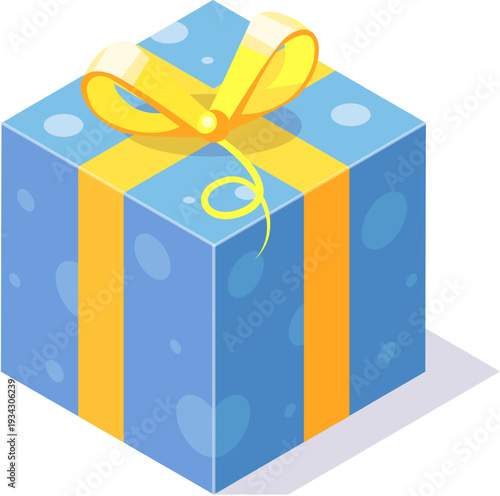 Blue gift box with yellow ribbon present