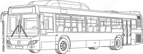 City Public Transport Bus Line Art Illustration with Modern Urban Passenger Vehicle Outline Vector Drawing