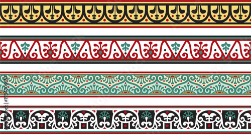 Vector seamless color border, Pompeii frame. Endless Neopolitan ornament. Art of Ancient Rome.