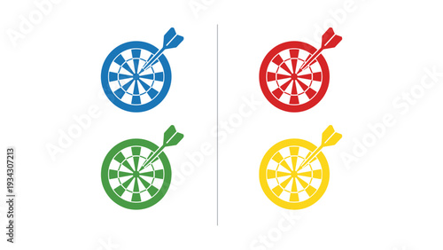 Colorful dartboards with arrows indicating target zones for a game setup