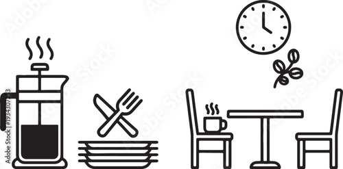 line drawing coffee table restaurant icons