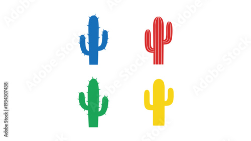 Four colorful stylized cacti icons arranged in a square formation