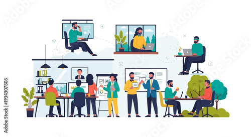 Collaborative Hybrid Workplace: Digital Communication, Remote Work & Office Productivity