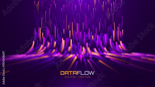 Abstract Tech Network Showing Data Flow Between Digital Nodes. Fiber Optic and Wireless Connections with AI-Powered Signals. Perfect for Science, Tech and Cybersecurity BG.