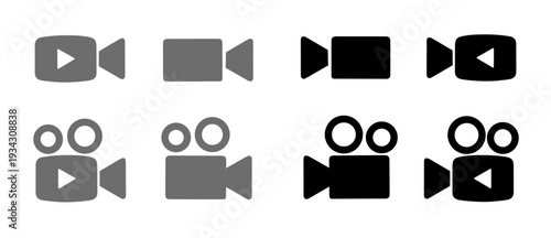Video camera and movie recorder icon set featuring modern flat designs for multimedia, film production, and digital content creators