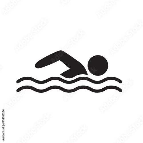 Simplified illustration of a person swimming in a pool from a top-down perspective, showcasing a minimalist design and a calm aquatic environment