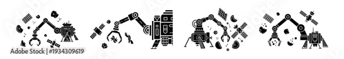 Illustrative depiction of multiple robotic arms surrounded by assorted mechanical components, symbolizing modern industrial automation, advanced manufacturing, and technological assembly processes