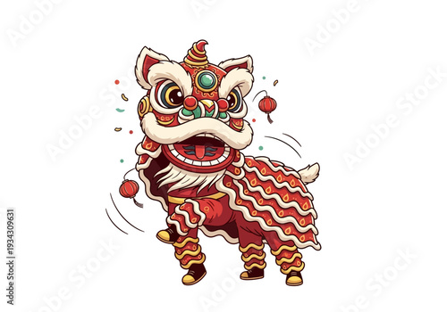 Vibrant Lunar New Year Lion Dance Illustration