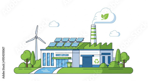Modern Factory Building with Renewable Energy Sources.