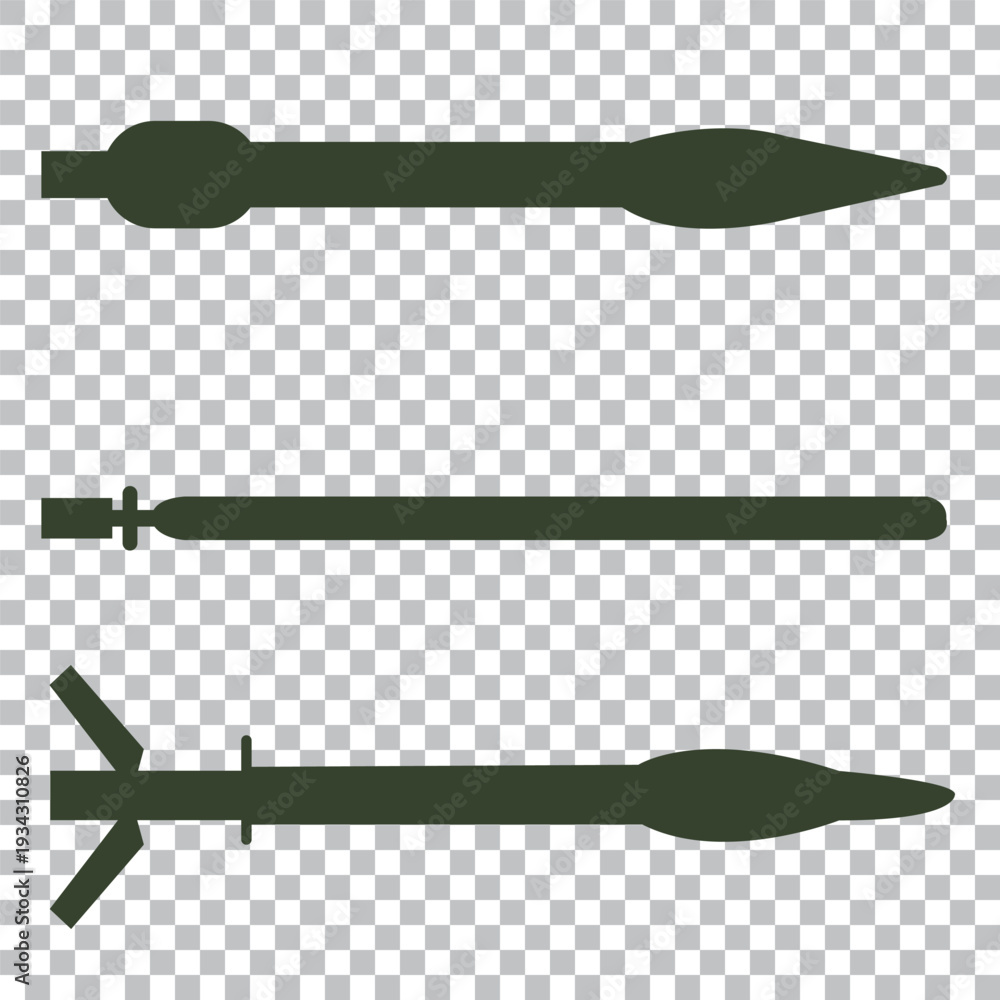 Obraz premium 3D industrial cruise ballistic missile set. Realistic strategic weapons art. War technology. Aircraft military bomb