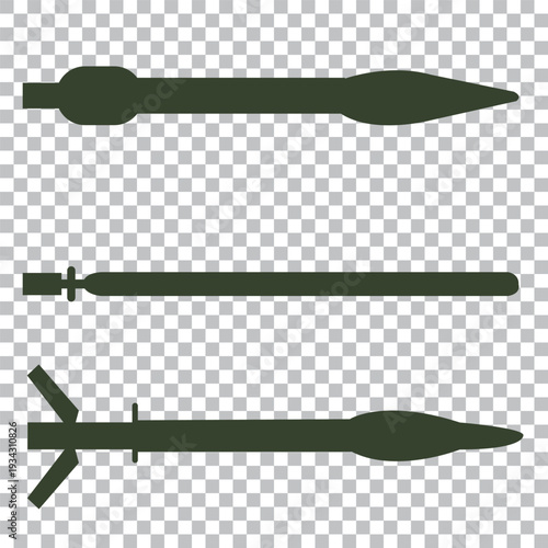 3D industrial cruise ballistic missile set. Realistic strategic weapons art. War technology. Aircraft military bomb