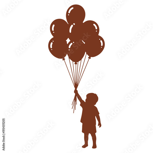 Silhouette of a Little Boy Holding a Bunch of Balloons Representing Childhood Joy and Celebration for Happy Moments