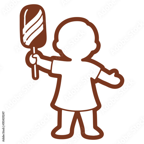 Silhouette of child figure holding a popsicle with chocolate color in hand on white background illustration vector design