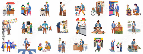 Vibrant Street Market Life: Diverse Artists, Food Vendors, and Creative Entrepreneurs Showcase Urban Culture, Handmade Goods, and Culinary Delights.