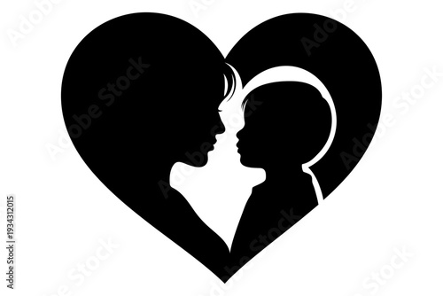 Mother and baby silhouette in heart shape for love and family concept
