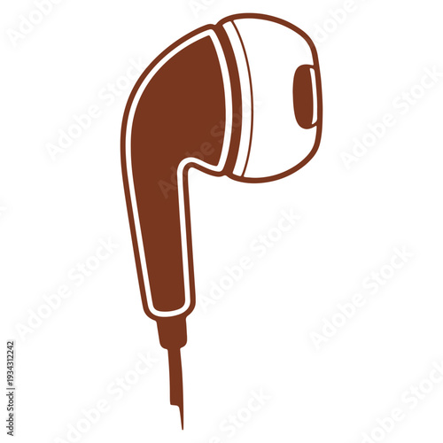 Stylized Brown and White Earphone Vector Illustration for Audio Entertainment and Technology with Clean Lines and Simple Design