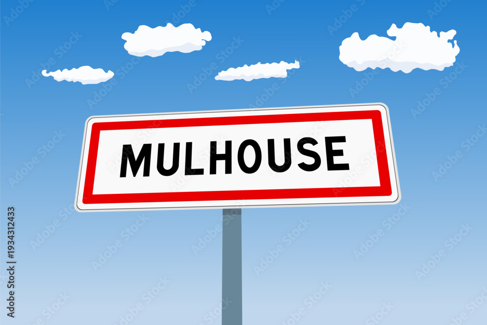 Obraz premium Mulhouse city sign in France. City limit welcome road sign.