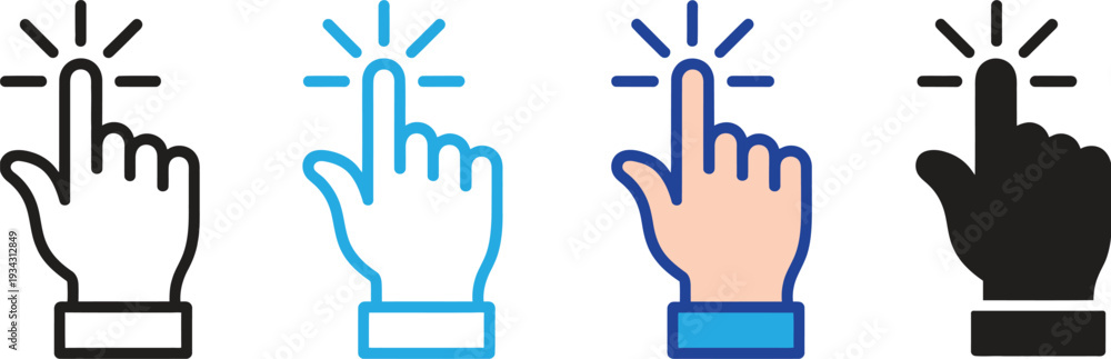 Fototapeta premium finger cursor and click icon set. interactive touch, digital selection, website navigation. vector illustration