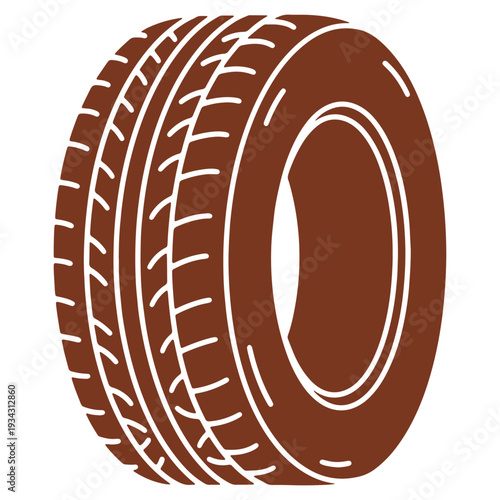 Tire with tread pattern vector illustration showcasing automotive technology and transportation symbol in brown tones suitable for designs and marketing materials