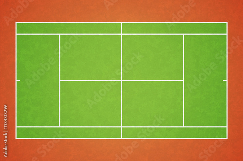 Top view tennis court ground with green and brown gras