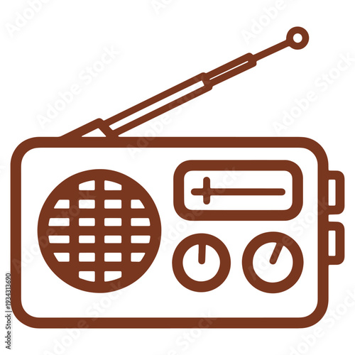 Vintage Radio Icon with Antenna and Volume Control Representing Communication and Nostalgia in Brown Tone