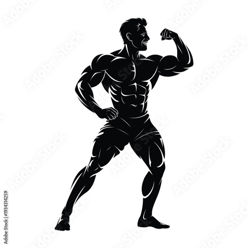Muscular man flexing his biceps showcasing strength and physique
