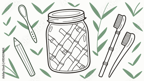 Zero Waste Jar And Bamboo Items Pattern Vector Illustration