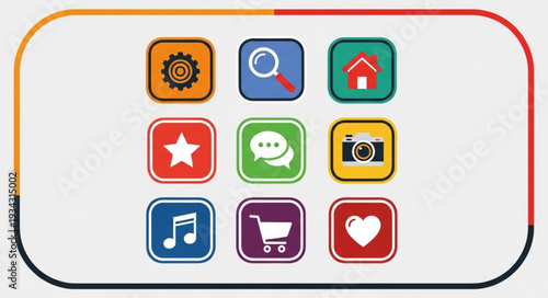 Collection of nine colorful application icons on a light gray background.