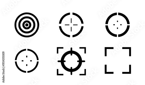 A set of six black and white vector target icons for design