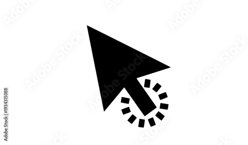 A minimalist vector graphic of a computer mouse cursor with a loading circle