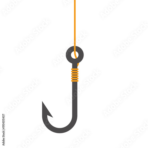 Hook and fishing line icon isolated on white background