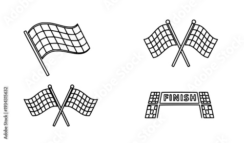 A set of checkered flags in a minimalist line art style
