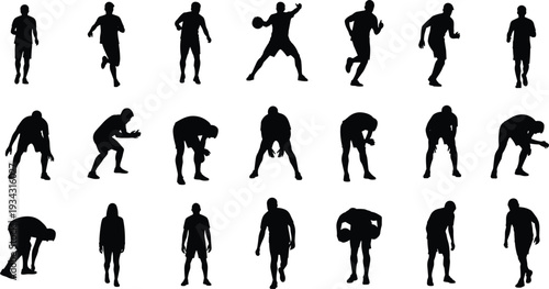 Black silhouettes of men running and playing sports fitness