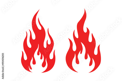 Two vibrant red flames depicted in a stylized and symmetrical design. Vector
