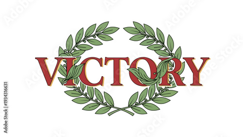 Classic 'Victory' text emblem with a vibrant green laurel wreath, symbolizing triumph and ultimate success