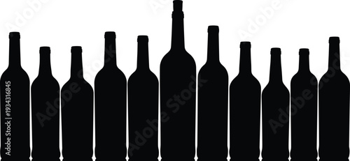 Black silhouettes of wine bottles on white background bottle shapes wine collection