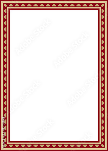 Vector gold and red square classic byzantine ornament. Rectangle, border, Ancient Greece, Eastern Roman Empire frame. Decoration of the Russian Orthodox Church