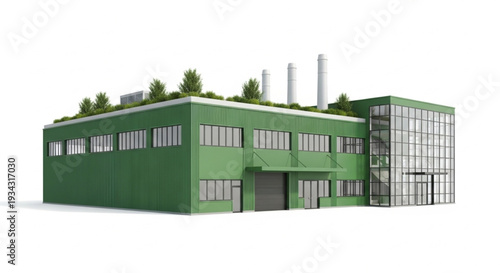 Modern Green Industrial Building Exterior.