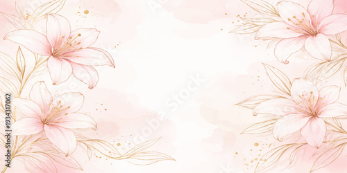 Vintage watercolor floral background featuring a pink nature pattern with spring flower leaves and a decorative summer frame for a wedding card banner backdrop vector illustration