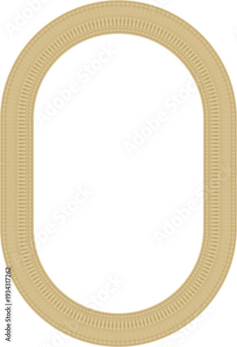 Classic Greek golden round oval ornament. Vector pattern, circle of ancient Hellenes. European border - ring.