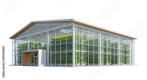 Modern Glass Greenhouse with Plants.