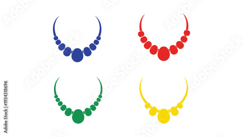 Colorful geometric pendant necklaces displayed in a grid layout