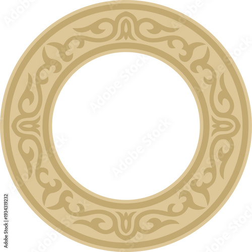 Golden round border. Tatar national ornament. Ethnic pattern of the Turkic peoples. Asian frame, ring, circle.