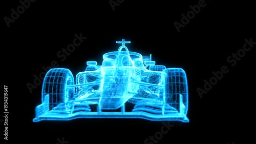Futuristic Race Car Digital Wireframe Blueprint Illustration