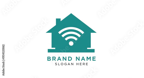 Teal house logo with Wi-Fi symbol and placeholder brand name.