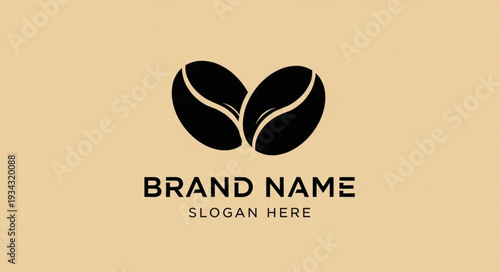 Coffee Bean Logo Template with Brand Name and Slogan Placeholder.