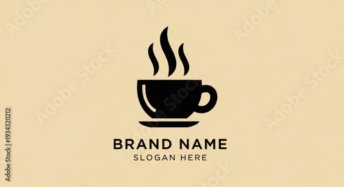Coffee Cup Logo Design Template with Placeholder Text.