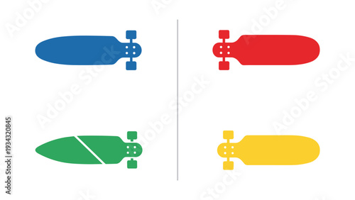 Four colorful torpedo shapes with distinctive tail fins and nose cones